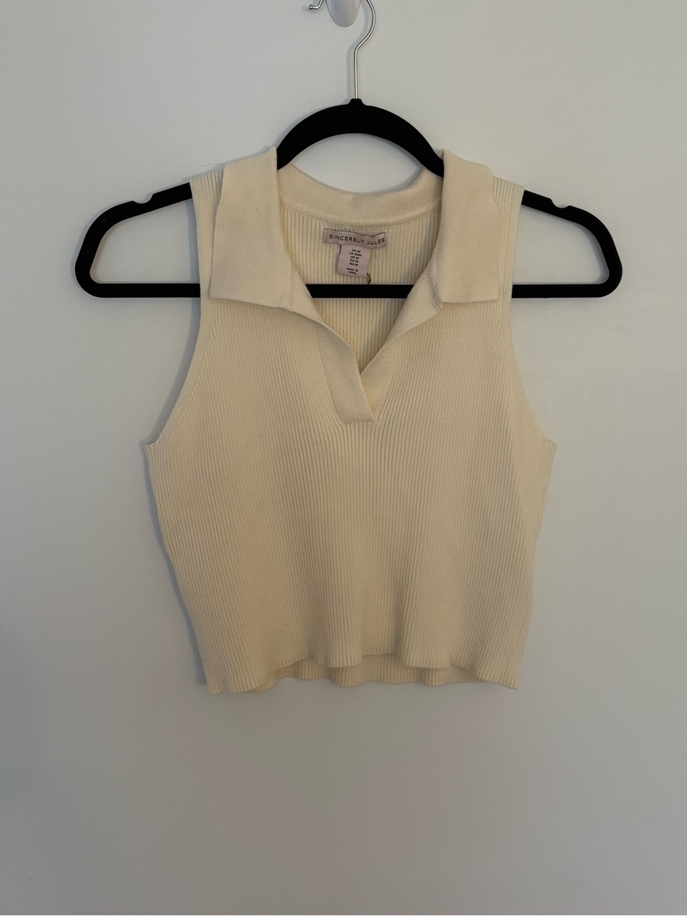 Sincerely Jules Sleeveless Ribbed Polo Crop Top - Cream
